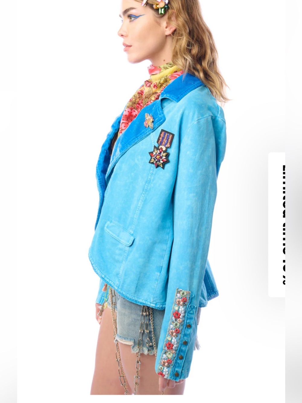 NWT Aratta Silent Journey- Colonel Jacket Embroidered & Velvet Detail Blazer - Picture 6 of 14